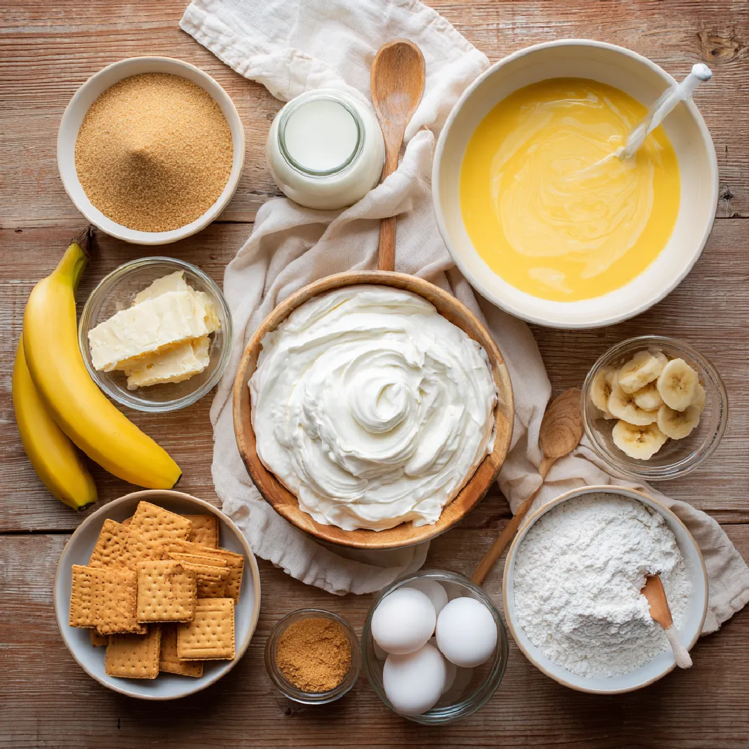 banana-pudding-poke-cake-ingredients Ingredients for banana pudding poke cake with condensed milk