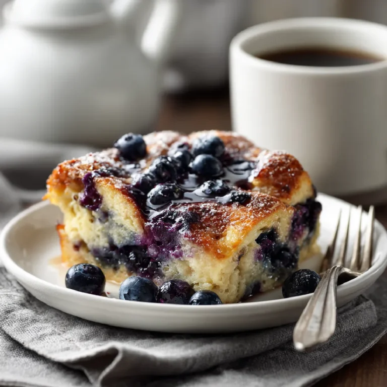 Blueberry Buttermilk Pancake Casserole 3 Plated blueberry pancake casserole breakfast