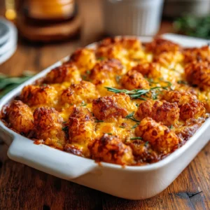 cheesy chicken and tater tot casserole baked golden and crispy