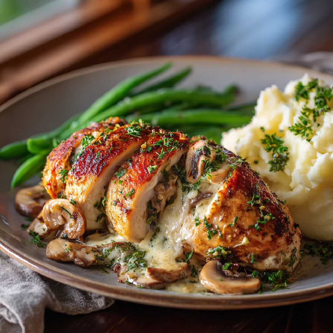 cheesy-stuffed-chicken-plated-dinner Stuffed chicken breast served with sides for dinner