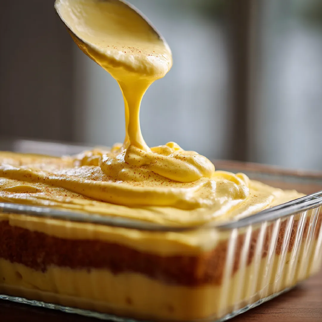 pudding-layer-step Banana pudding layer on poke cake