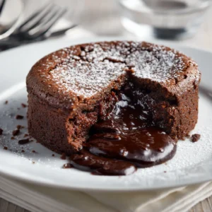 Chocolate pudding cake sliced showing layers