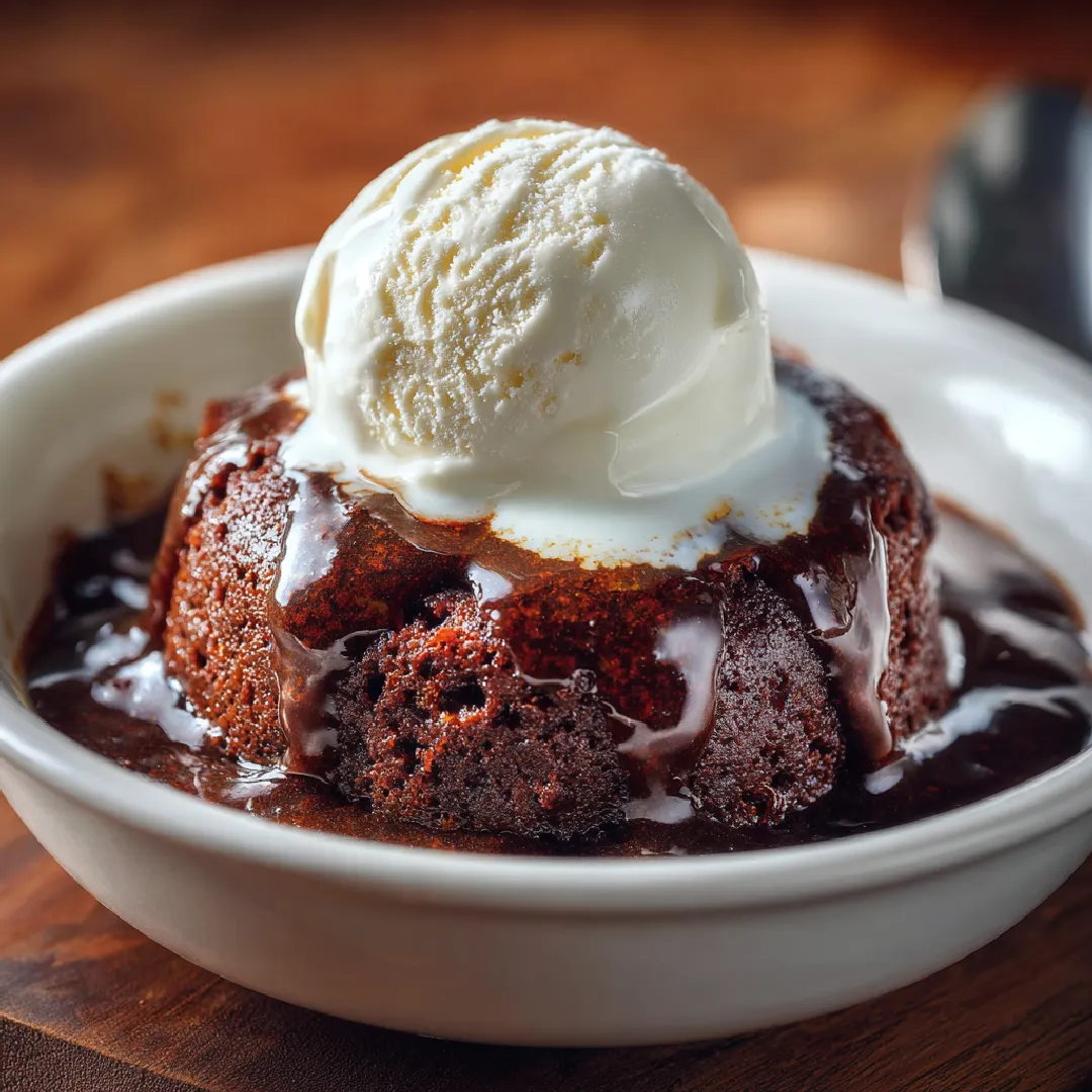 served-chocolate-pudding-cake Served chocolate pudding cake with vanilla ice cream