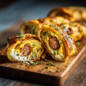 Air Fryer Breakfast Roll Ups 2 Air Fryer Breakfast Roll Ups on cutting board