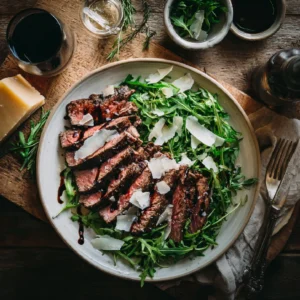 Bavette steak tagliata served on Italian platter