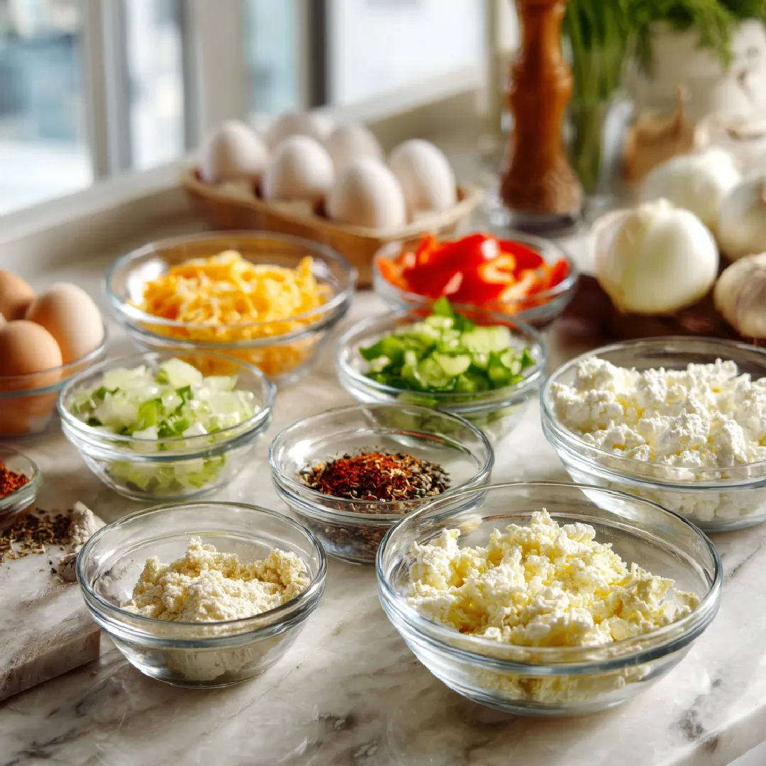 breakfast-muffin-ingredients-cottage-cheese-eggs Ingredients for breakfast muffins with cottage cheese and eggs
