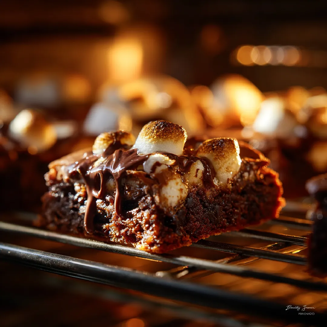 brownie-smore-bars-marshmallow-top Marshmallows toasting on top of brownie s’more bars in oven