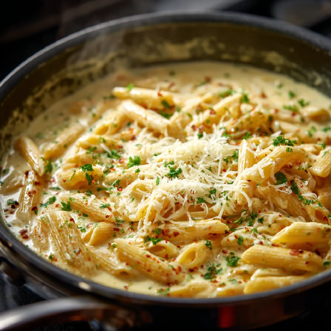 cajun-alfredo-sauce-in-pan Cajun Alfredo sauce simmering