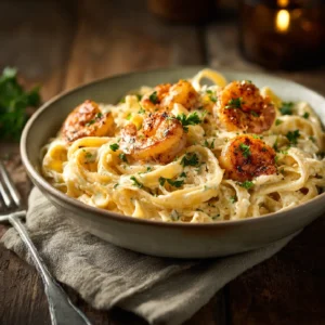 Cajun Shrimp Fettuccine Alfredo ready to serve
