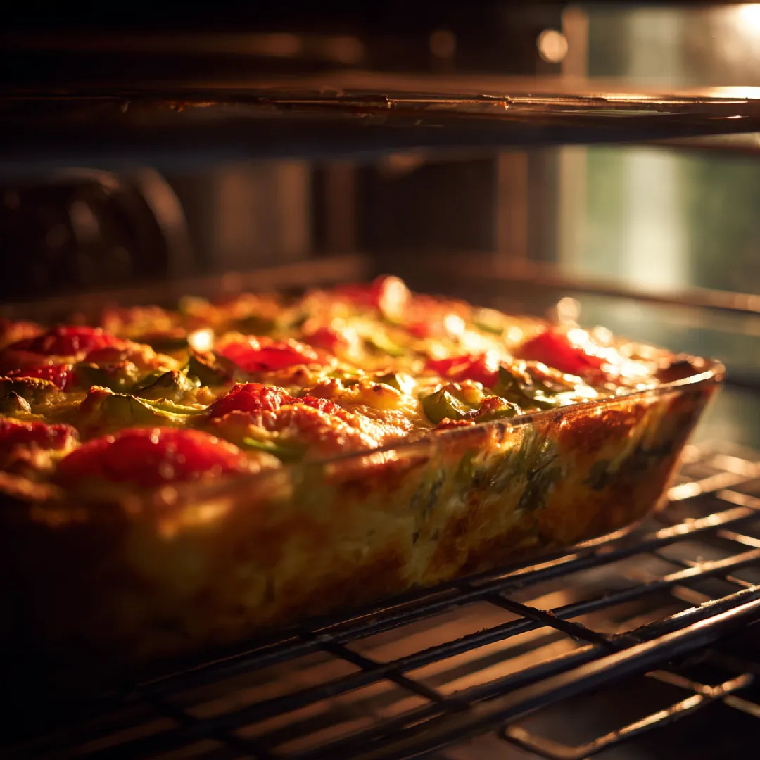 dolly-parton-casserole-midbake Mid-bake Dolly Parton casserole bubbling in oven