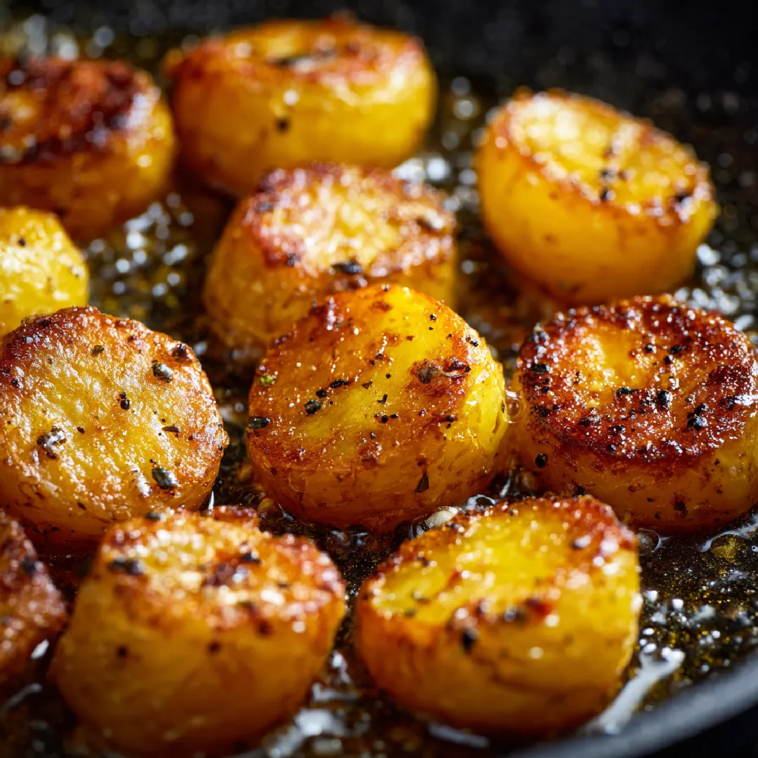 garlic-butter-steak-and-potatoes-step1 Golden baby potatoes crisping in skillet