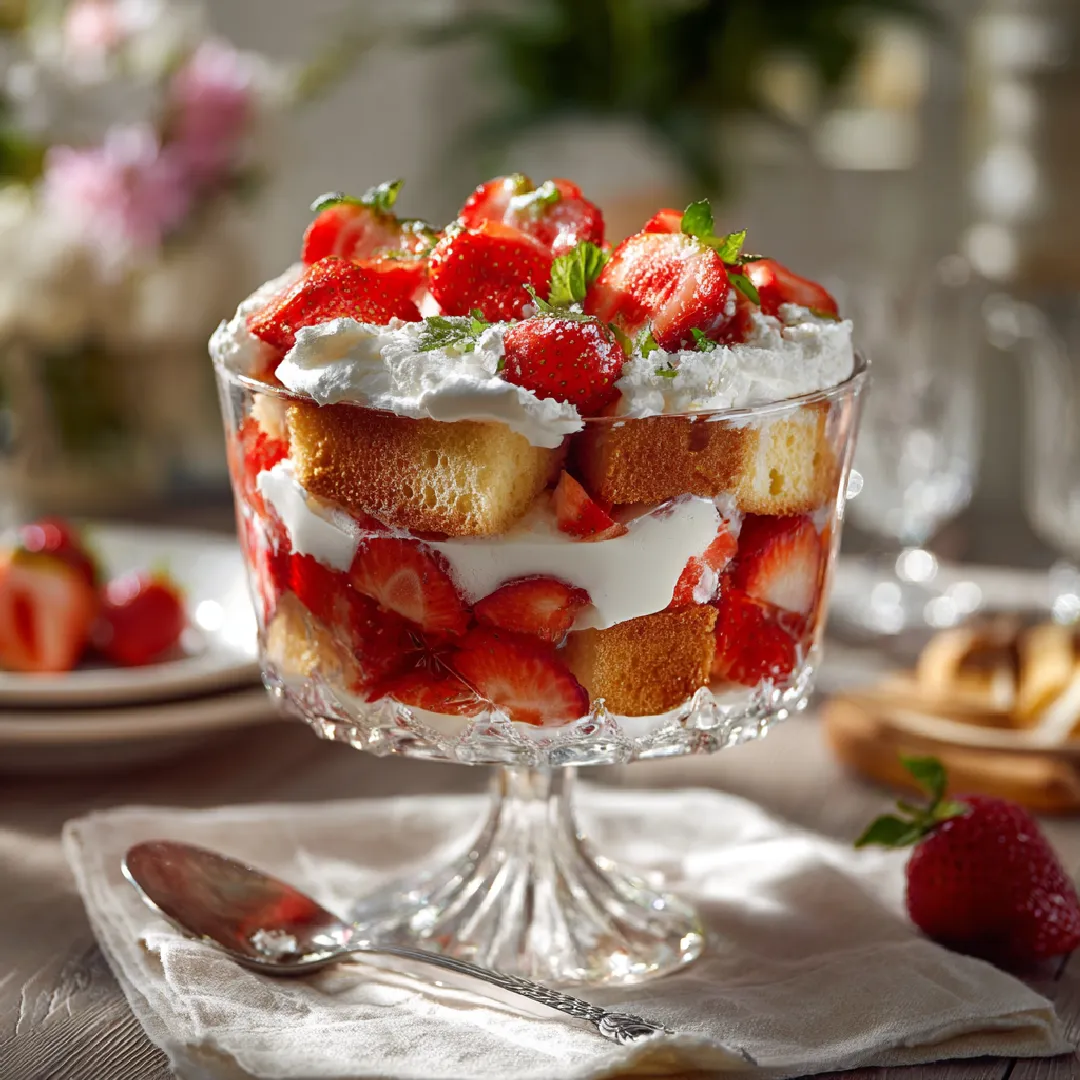 layered-pound-cake-strawberries-cream Layered strawberries pound cake and whipped cream in a trifle dish