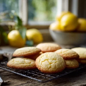 Lemon pound cake cookies on cooling rack