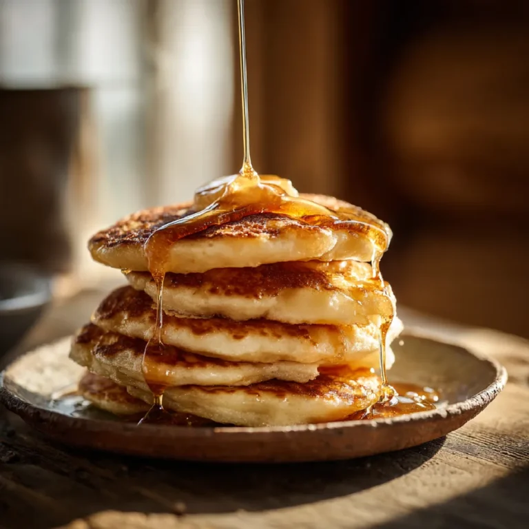 Mochi Buttermilk Pancakes 3 Stack of fluffy mochi buttermilk pancakes with maple syrup and butter