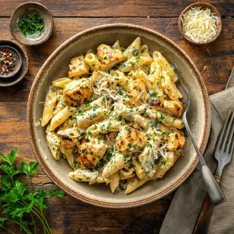 Parmesan Chicken Penne Pasta 3 Bowl of parmesan chicken penne pasta ready to eat