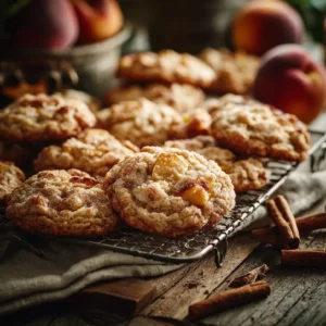 Soft peach cobbler cookies with streusel topping