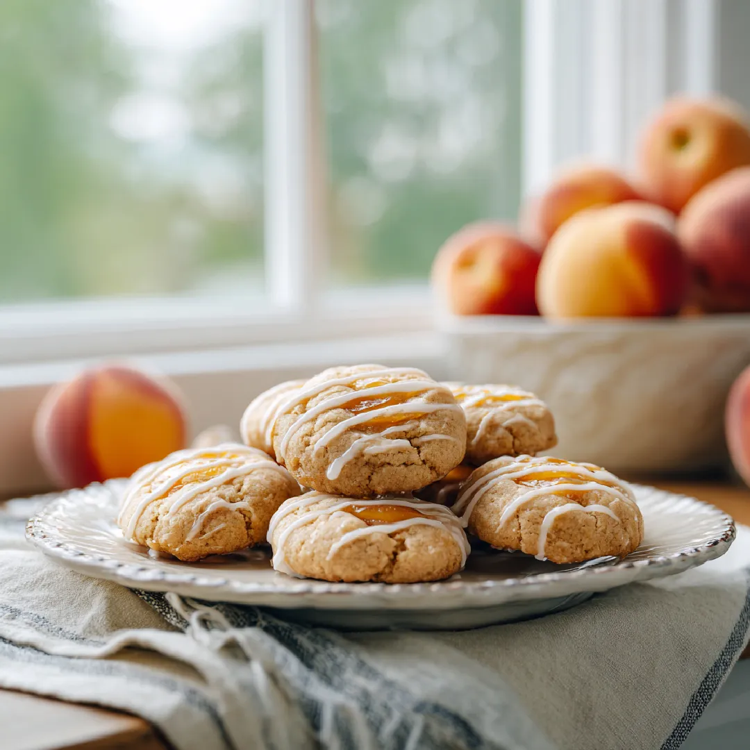 peach-cobbler-cookies-serving Baked peach cobbler cookies served on a plate