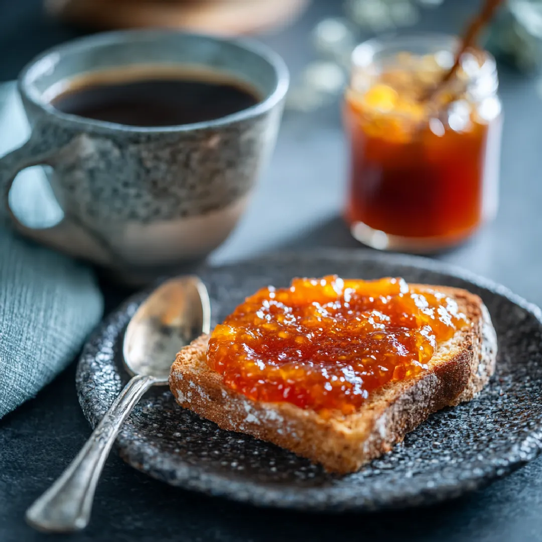 peach-jam-toast Toast with peach jam and coffee