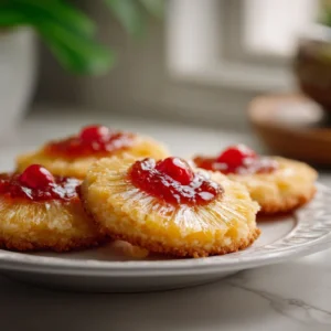 Warm pineapple upside down sugar cookies ready to eat