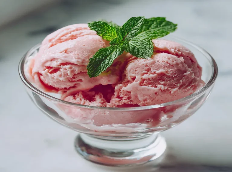 Rhubarb Ice Cream Recipe 3 Finished rhubarb ice cream recipe in bowl