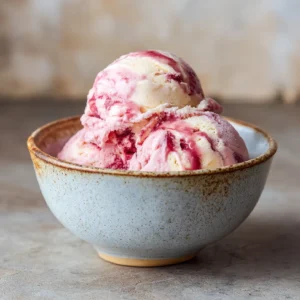 Rhubarb ice cream recipe served in a bowl