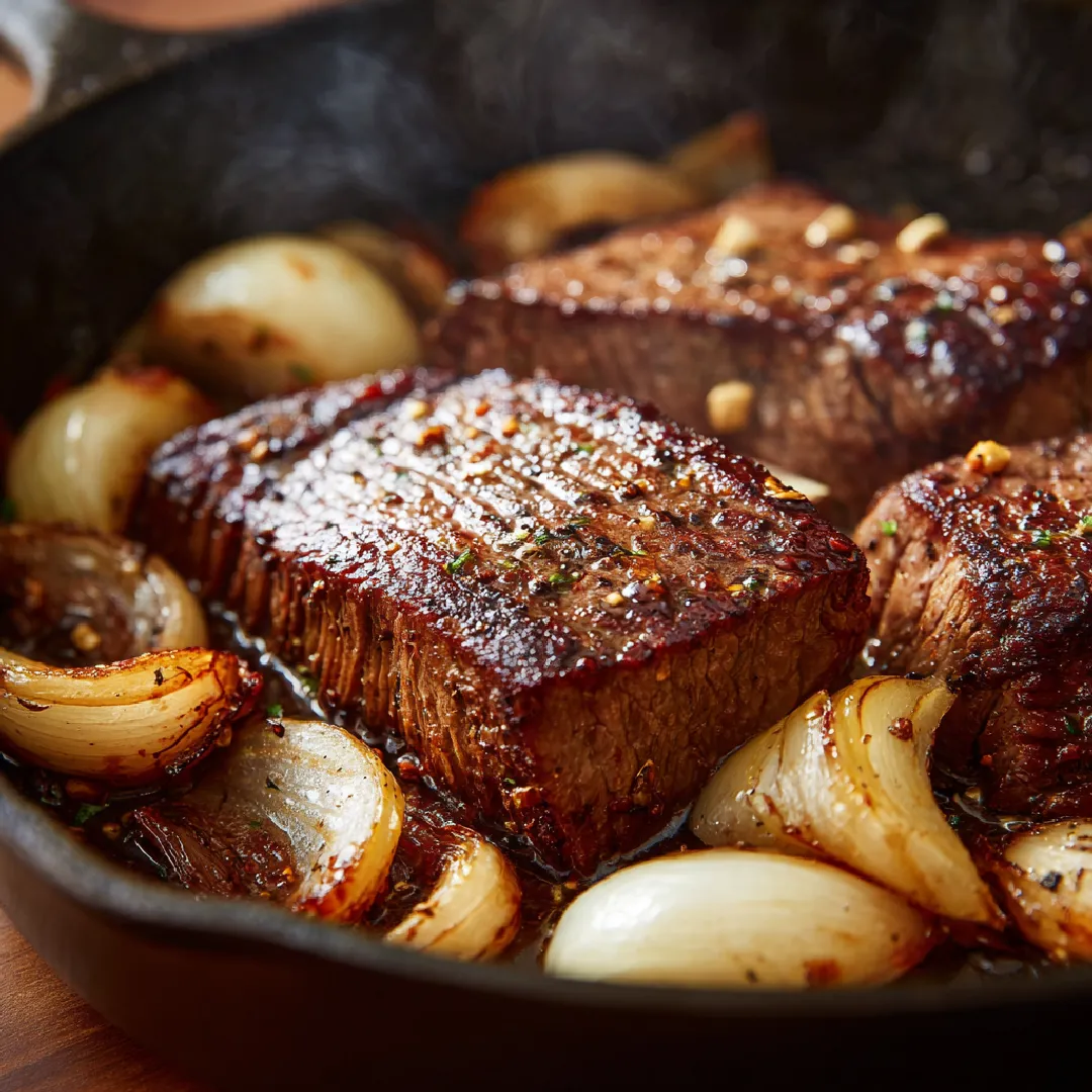 searing-beef-texas-toast-french-dip Searing beef and onions for French dip