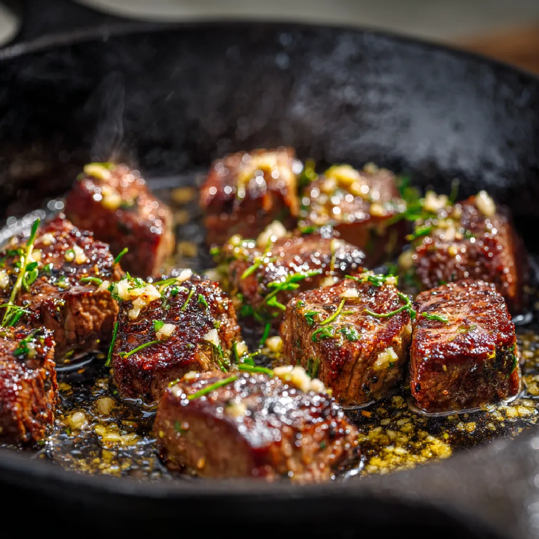 searing-steak-bites-in-garlic-butter Searing garlic butter steak bites