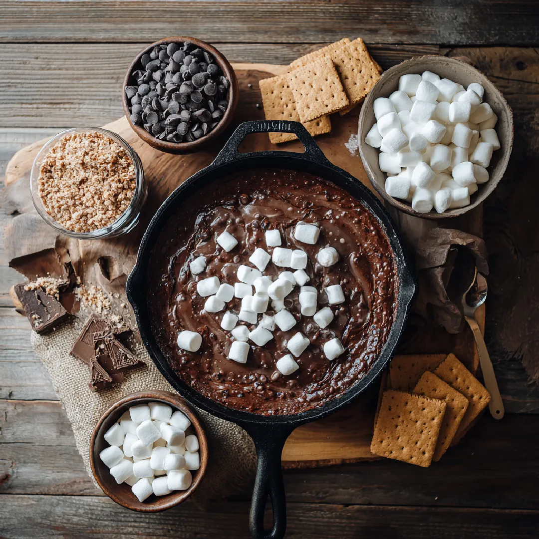 smores-brownie-skillet-ingredients smores brownie skillet ingredients on table