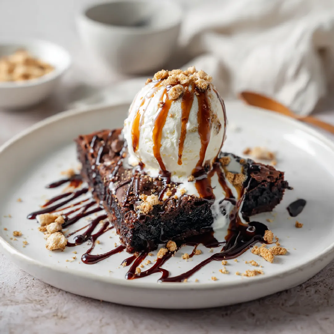 smores-brownie-skillet-serving serving smores brownie skillet with ice cream