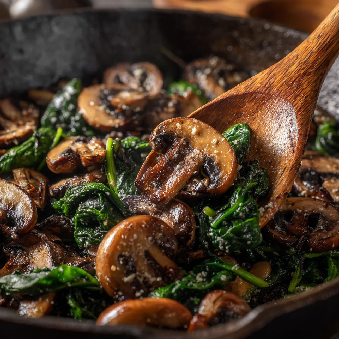 spinach-mushroom-bake-step2 Sautéing mushrooms and spinach