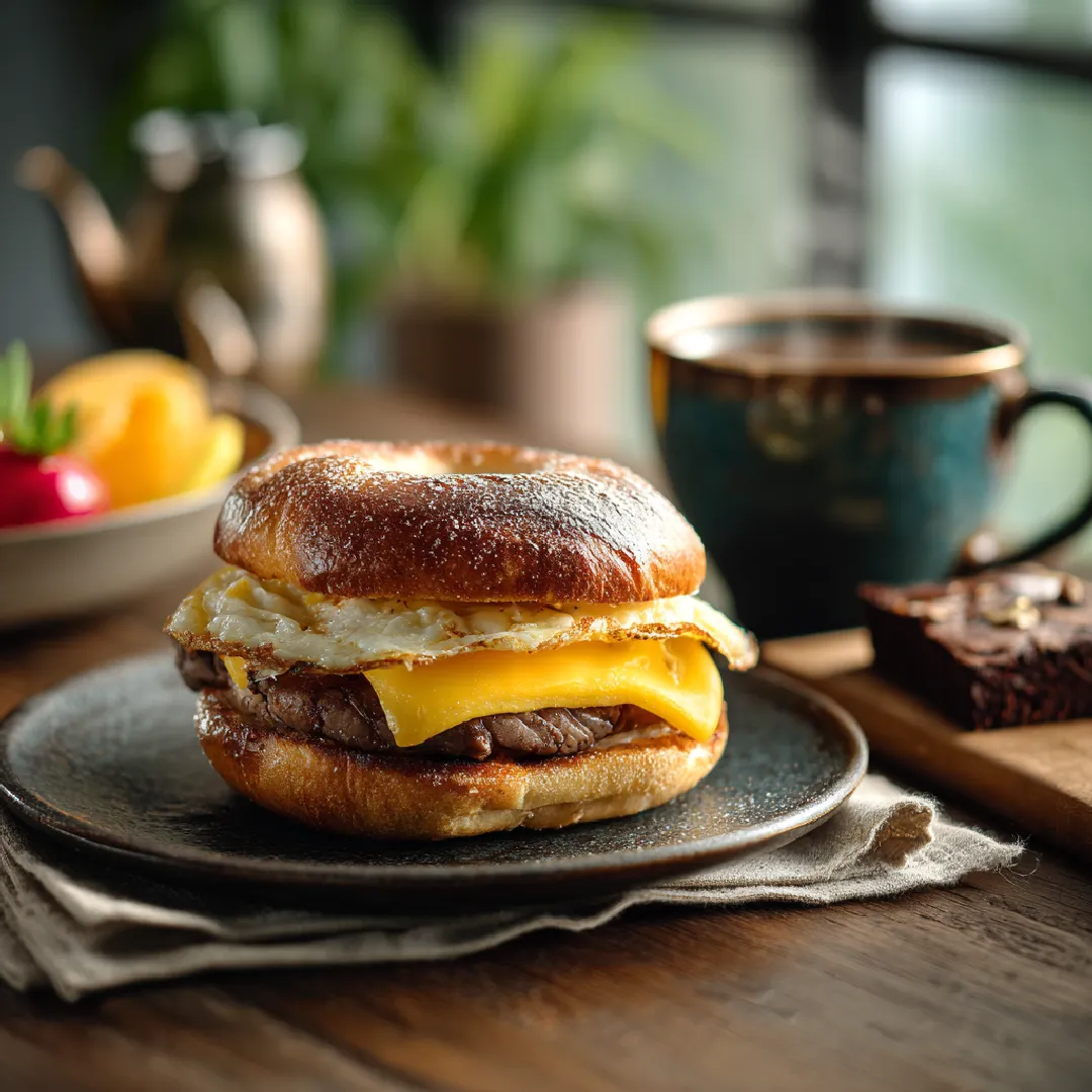 teak-egg-cheese-breakfast-plate Copycat McDonalds sandwich served with fruit and brownie