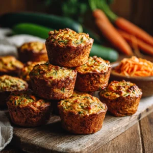 Zucchini carrot muffins on a wooden table