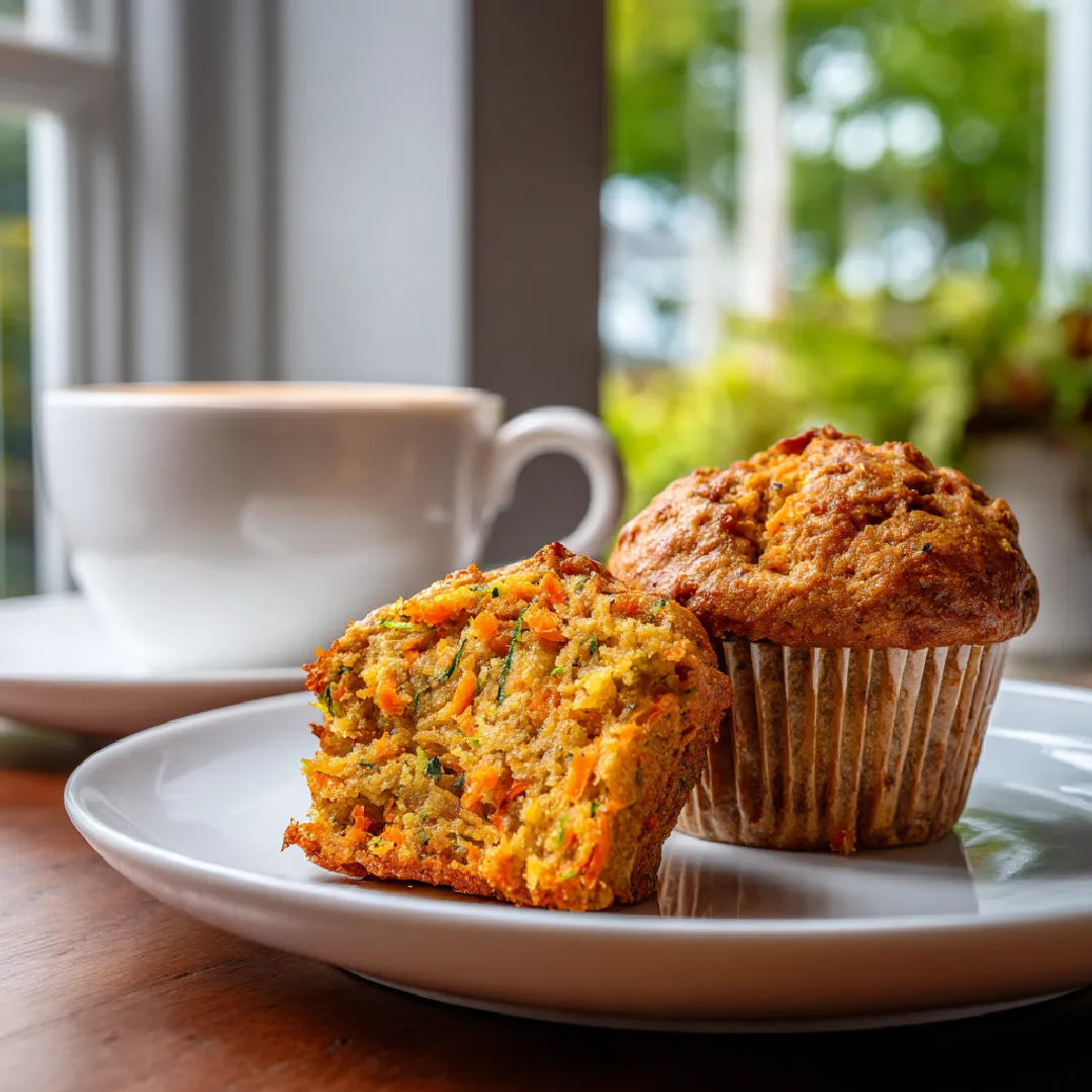 zucchini-carrot-muffins-serving Zucchini carrot muffins served with coffee