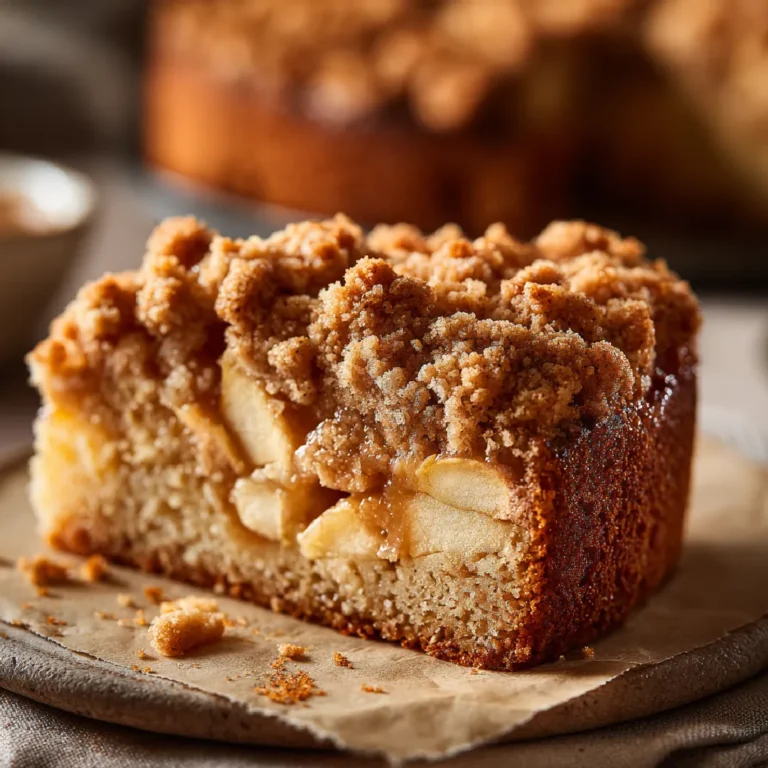 Apple Crumb Cake 3 Close-up of a slice of apple crumb cake highlighting the cinnamon crumb topping and soft texture