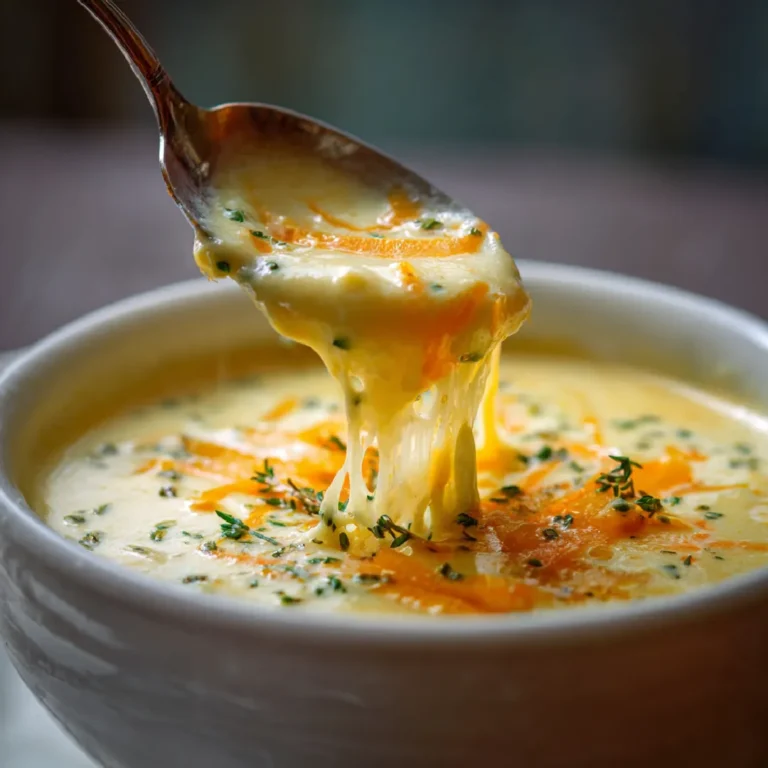 Creamy Vegetable Soup 3 Close-up of a spoonful of cheesy creamy vegetable soup with chunky vegetables