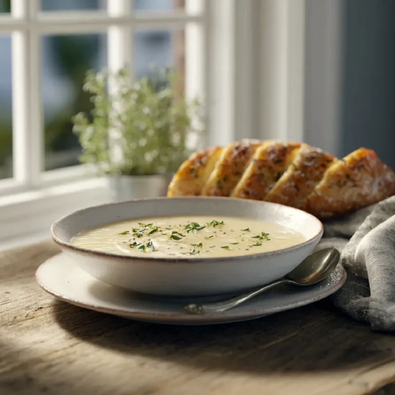 Cheddar Garlic Herb Potato Soup 3 Cheddar garlic herb potato soup with bread
