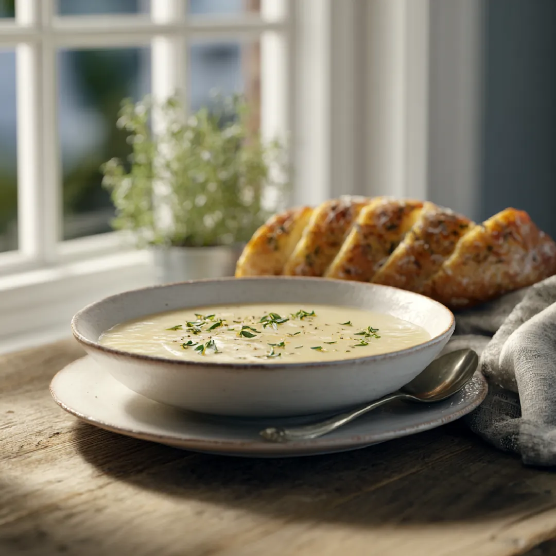 cheddar-garlic-herb-potato-soup-recipe-card Cheddar garlic herb potato soup with bread