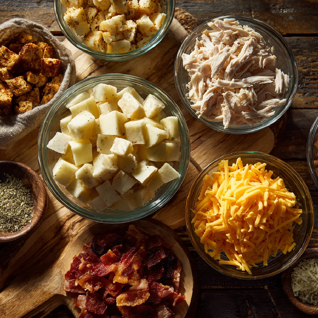 chicken-bacon-ranch-casserole-ingredients Ingredients for chicken bacon ranch potato casserole