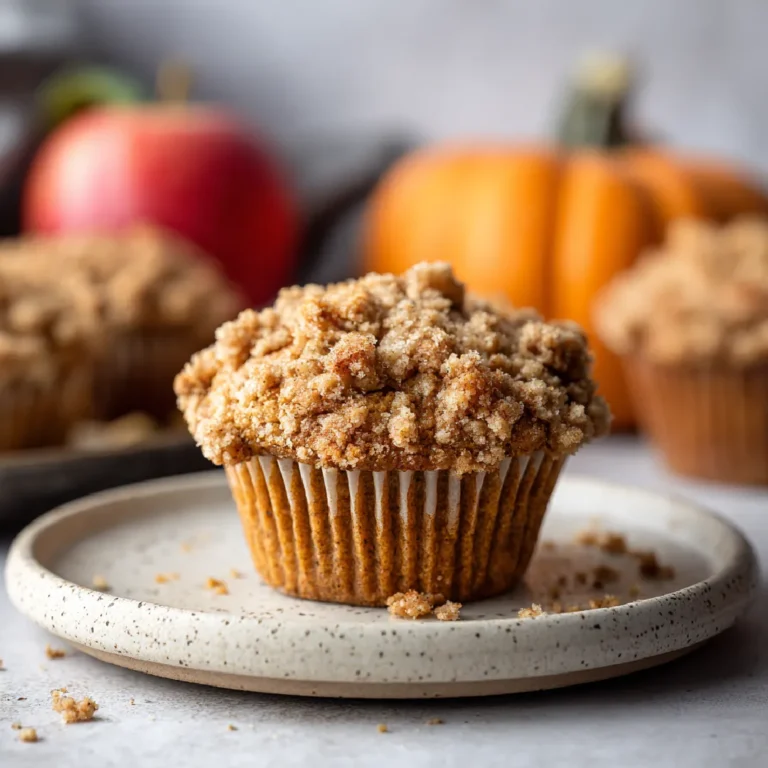 Apple Pumpkin Streusel Muffins 3 Close-up of an apple pumpkin streusel muffin showing moist texture and crumbly topping.
