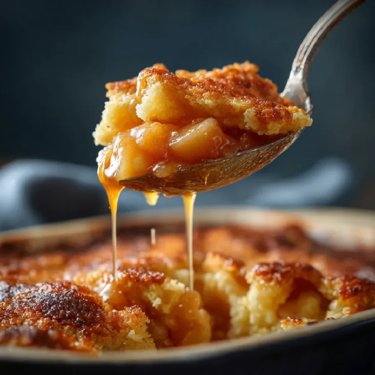 3-Ingredient Apple Pie Dump Cake 3 Close-up of a spoonful of gooey apple pie dump cake with moist cake and apple filling