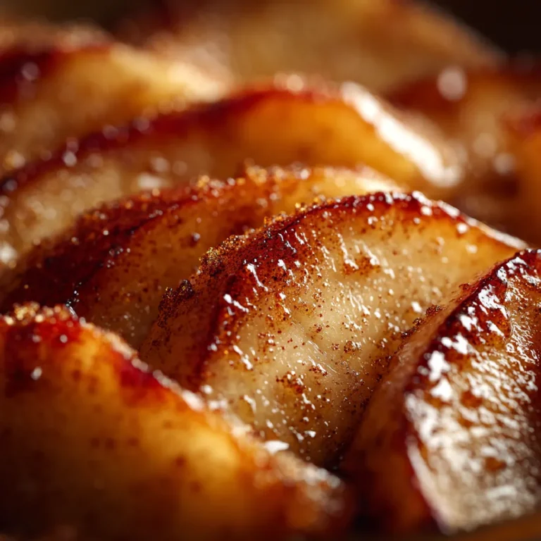 Easy Baked Apple Slices with Cinnamon 3 Close-up of cinnamon-glazed baked apple slices