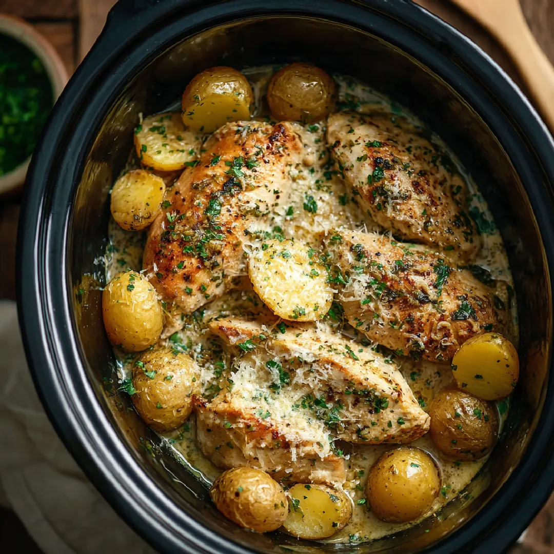 Garlic Parmesan Crockpot Chicken and Potatoes