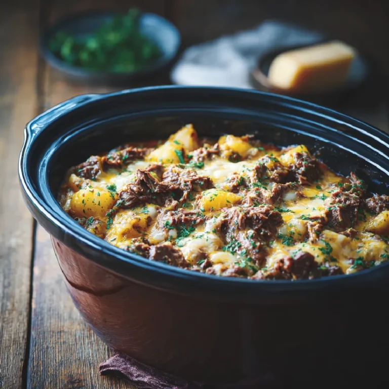 The Ultimate Crockpot Cowboy Casserole 3 Crockpot cowboy casserole in rustic slow cooker