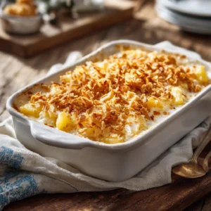 Pineapple cheese casserole with golden cracker topping
