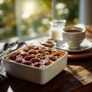 Pumpkin baked oatmeal in cozy morning setting