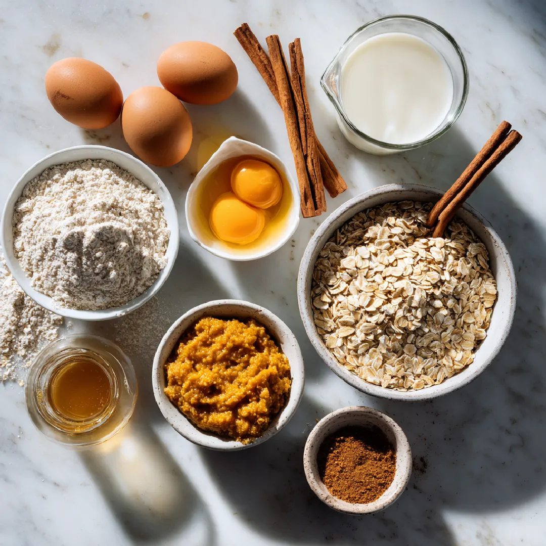 pumpkin-baked-oatmeal-ingredients Pumpkin baked oatmeal ingredients layout