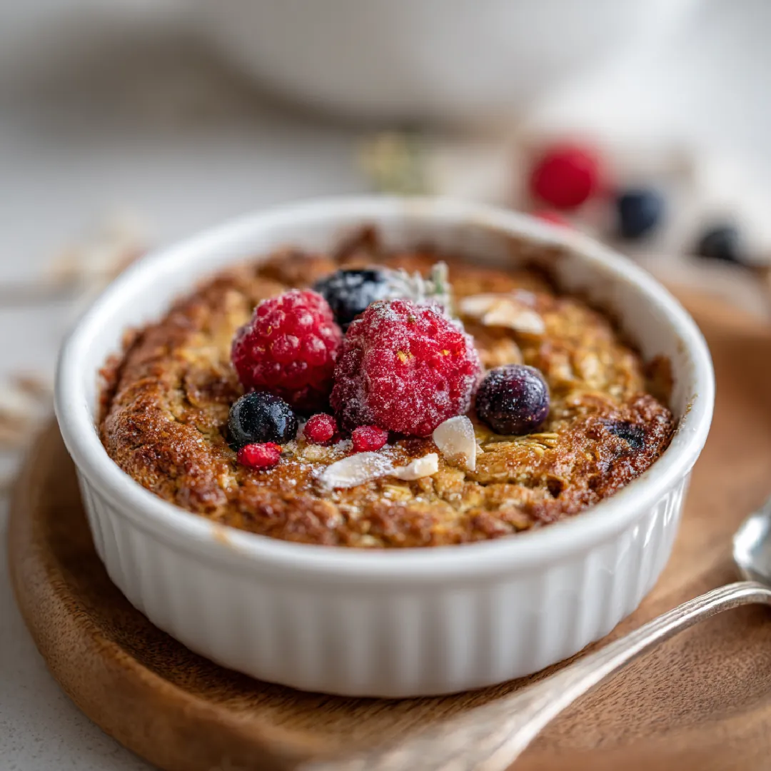 pumpkin-baked-oatmeal-variation Served slice of pumpkin baked oatmeal with berries