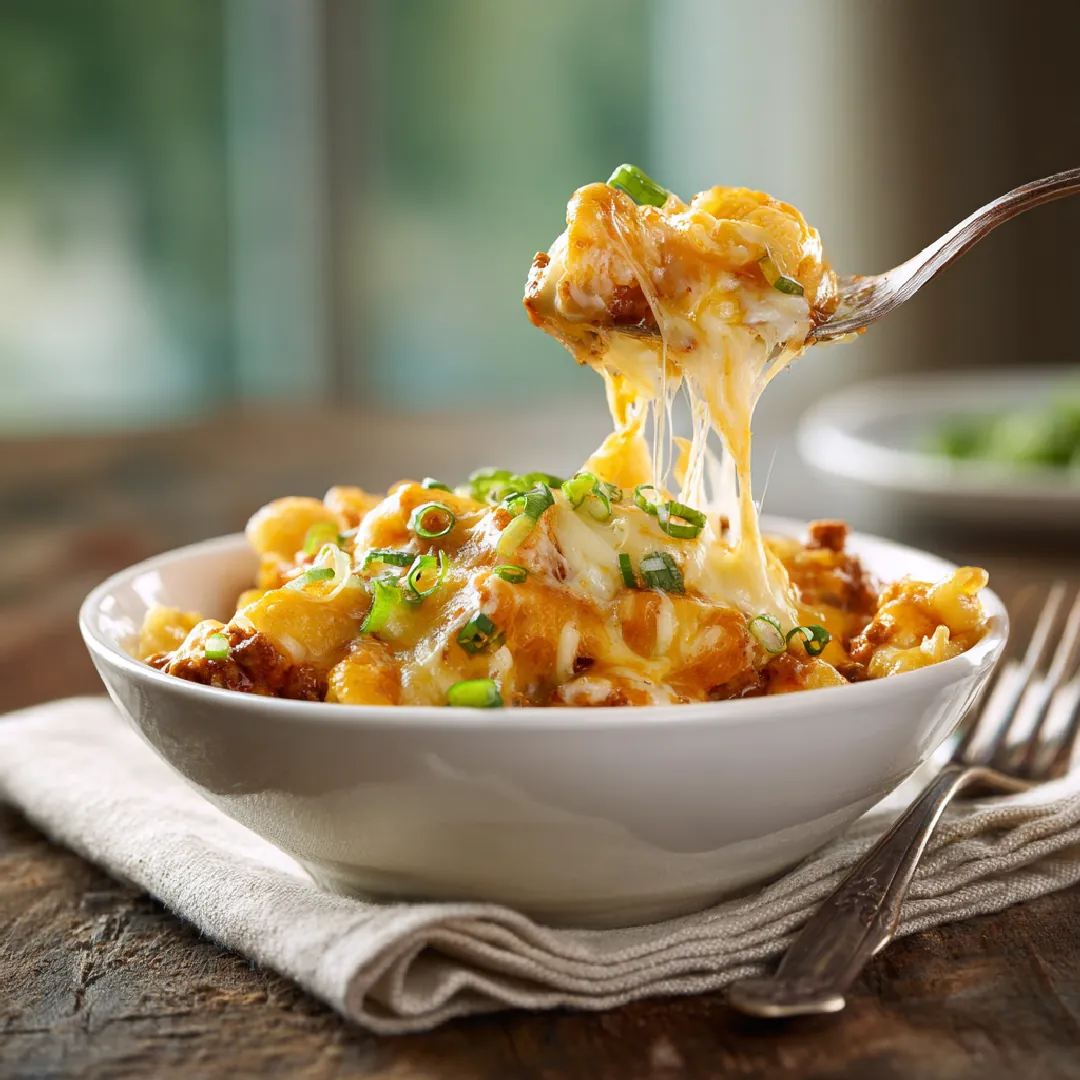 serving-cowboy-casserole-bowl Bowl of crockpot cowboy casserole ready to eat