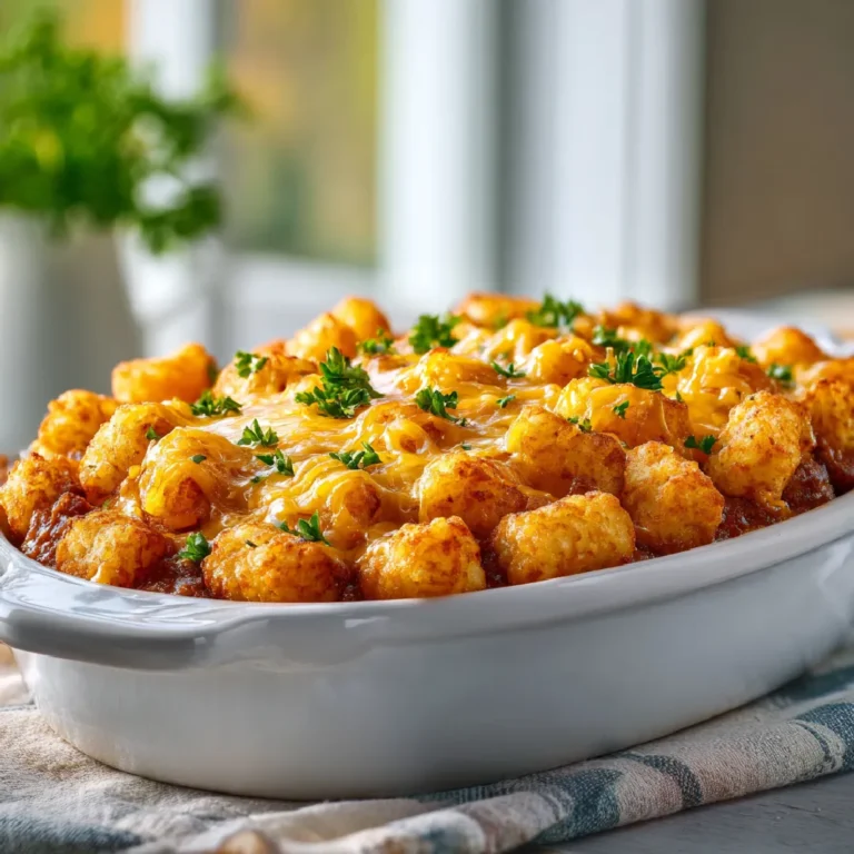 Sloppy Joe Tater Tot Casserole 3 Sloppy Joe Tater Tot Casserole in a white baking dish