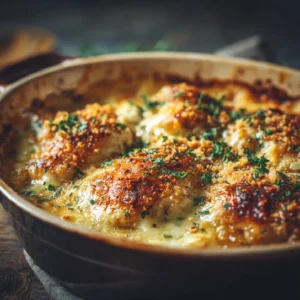 Swiss chicken casserole freshly baked in a dish